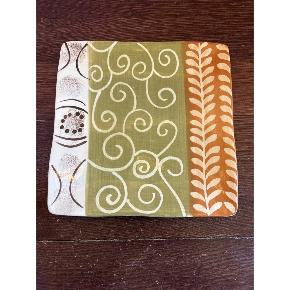 Pier 1 VENLO Hand Painted Earthenware Abstract Square Salad Lunch Plate 8.75
